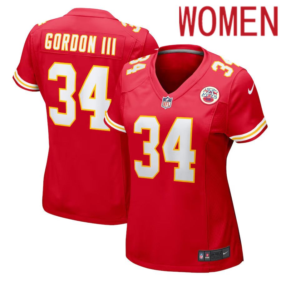 Women Kansas City Chiefs #34 Melvin Gordon III Nike Red Home Game Player NFL Jersey->women nfl jersey->Women Jersey
